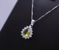 Genuine Peridot Necklace, Sterling Silver Natural Green Peridot Pendant, 925 Silver Box Chain Teardrop Peridot Princess Diana Style #351
