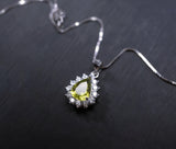 Genuine Peridot Necklace, Sterling Silver Natural Green Peridot Pendant, 925 Silver Box Chain Teardrop Peridot Princess Diana Style #351