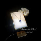 18KGP Sterling Silver Tanzanite Choker - Minimalist Blue Gemstone Halo Lab Created Tanzanite Necklace 065