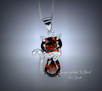 Spessartite Garnet Necklace - 18KGP @ Sterling Silver - Gemstone Kitty Cat Pendant - Pet lover gift - Kitten Garnet Jewelry #212