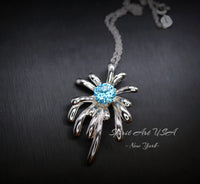 Sterling Silver Aquamarine Necklace - Firework Aquamarine Pendant - White Gold Plated Sterling Silver - March Birthstone #705