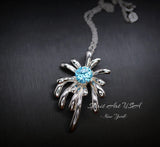 Sterling Silver Aquamarine Necklace - Firework Aquamarine Pendant - White Gold Plated Sterling Silver - March Birthstone #705