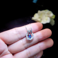 Tiny Blue Sapphire Necklace Horseshoe Pendant - 18KGP @ Sterling Silver - September Birthstone - One necklace two wearing Minimalist #190