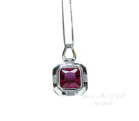 Square Scissor Cut Ruby Necklace - Red Ruby Pendant White gold @ Sterling Silver - July Birthstone Adjustable Chain - Red Ruby Pendant #302