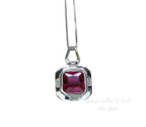 Square Scissor Cut Ruby Necklace - Red Ruby Pendant White gold @ Sterling Silver - July Birthstone Adjustable Chain - Red Ruby Pendant #302