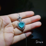 Large Heart Blue Paraiba Tourmaline Necklace - 7 CT Blue Gemstone Jewelry - White Gold Sterling Silver Royal Crown Jewelry #799