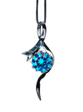 Round Blue Topaz Necklace - Sterling Silver Swirl Bow Infinity 2 CT Blue Topaz Pendant - White Gold coated November Birthstone #470