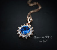 Tiny Rose Gold Blue Sapphire Necklace - Gemstone Sterling Silver - Sunflower 6mm 0.85 CT Blue Gemstone September Birthstone 027