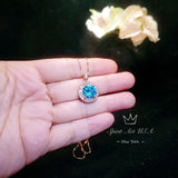 Rose Gold Blue Topaz Necklace - Sterling Silver Sunshine Large 4 CT Round Blue Topaz Pendant - November Birthstone Topaz Jewelry #529