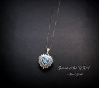 Gemstone Halo Aquamarine Heart Necklace - 18KGP & Sterling Silver - Tiny 1.5 CT Dainty Aquamarine Jewelry - March Birthstone #295