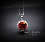 Spessartite Garnet Necklace 5CT Large Square Garnet Pendant - 18kgp Sterling Silver Solitaire Red Orange Garnet Jewelry lab created gem #441