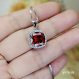Spessartite Garnet Necklace 5CT Large Square Garnet Pendant - 18kgp Sterling Silver Solitaire Red Orange Garnet Jewelry lab created gem #441