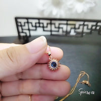 Tiny Rose Gold Blue Sapphire Necklace - Gemstone Sterling Silver - Sunflower 6mm 0.85 CT Blue Gemstone September Birthstone 027