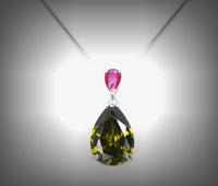 Teardrop Peridot Necklace - Tiny Ruby Teardrop Cut August Birthstone Jewelry - Large 5 Ct Lab Created Green Peridot Pendant #718