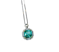 Cushion Cut Green Paraiba Necklace - Paraiba Pendant Paraiba Jewelry Green Tourmaline Necklace - 18KGP @ Sterling Silver Square Green #973