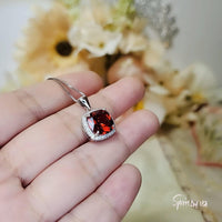 Spessartite Garnet Necklace 5CT Large Square Garnet Pendant - 18kgp Sterling Silver Solitaire Red Orange Garnet Jewelry lab created gem #441