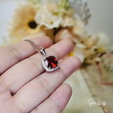 Spessartite Garnet Necklace 5CT Large Square Garnet Pendant - 18kgp Sterling Silver Solitaire Red Orange Garnet Jewelry lab created gem #441