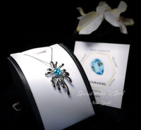 Sterling Silver Aquamarine Necklace - Firework Aquamarine Pendant - White Gold Plated Sterling Silver - March Birthstone #705