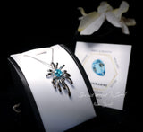 Sterling Silver Aquamarine Necklace - Firework Aquamarine Pendant - White Gold Plated Sterling Silver - March Birthstone #705