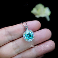 Cushion Cut Green Paraiba Necklace - Paraiba Pendant Paraiba Jewelry Green Tourmaline Necklace - 18KGP @ Sterling Silver Square Green #973