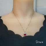 Spessartite Garnet Necklace 5CT Large Square Garnet Pendant - 18kgp Sterling Silver Solitaire Red Orange Garnet Jewelry lab created gem #441