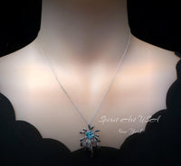 Sterling Silver Aquamarine Necklace - Firework Aquamarine Pendant - White Gold Plated Sterling Silver - March Birthstone #705