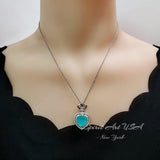 Large Heart Blue Paraiba Tourmaline Necklace - 7 CT Blue Gemstone Jewelry - White Gold Sterling Silver Royal Crown Jewelry #799