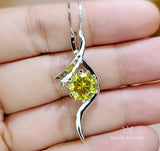 2 CT Round Yellow Diamond Necklace Sterling Silver Swirl Bow Infinity Yellow Gemstone Pendant White Gold coated Luxury Bridal Jewelry 1091