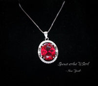 Large Oval Red Ruby Necklace - 5 CT White Gold Sterling Silver Gemstone Halo Red Ruby Pendant - July Birthstone - Ruby Jewelry #552