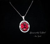 Large Oval Red Ruby Necklace - 5 CT White Gold Sterling Silver Gemstone Halo Red Ruby Pendant - July Birthstone - Ruby Jewelry #552