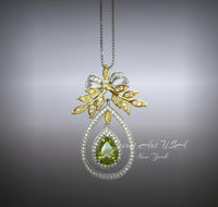 Teardrop Genuine Peridot Necklace The Tree Of Life Pendant 18KGP @ Sterling Silver Olive branch 2.5 Ct Pear Cut Green Peridot Jewelry #862