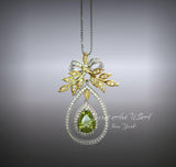 Teardrop Genuine Peridot Necklace The Tree Of Life Pendant 18KGP @ Sterling Silver Olive branch 2.5 Ct Pear Cut Green Peridot Jewelry #862