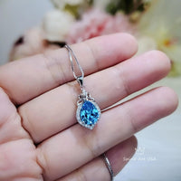 Blue Topaz Necklace - Sterling Silver Halo Pendant - Dainty November Birthstone Jewelry Yellow gold Rose gold adjustable Chain 269