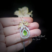 Teardrop Genuine Peridot Necklace The Tree Of Life Pendant 18KGP @ Sterling Silver Olive branch 2.5 Ct Pear Cut Green Peridot Jewelry #862