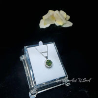 Large Round Peridot Necklace - Sterling Silver Halo 10 mm 4 CT Princess Diana Style Peridot #143