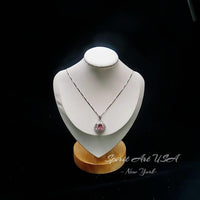 Pink Tourmaline Necklace - Gemstone Halo Tourmaline Pendant - White Gold coated Sterling Silver - 1.5Ct Oval Cut Pink #1012