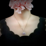 Lotus Style Genuine Amethyst Necklace Gemstone Water lily Pendant 18KGP @ Sterling Silver February Birthstone - Amethyst Jewelry #697