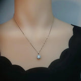 Opal Necklace - Princess Diana Necklace - Solitaire White Fire Opal Full Sterling Silver #001
