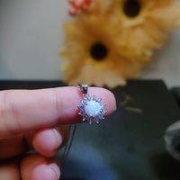 Opal Necklace - Princess Diana Necklace - Solitaire White Fire Opal Full Sterling Silver #001
