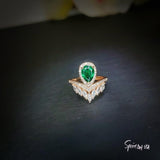Teardrop Emerald Crown Ring Adjustable Rose Gold Sterling Silver Royal Green Gemstone Solitaire Statement Mult-stone Promise J Ring 1056