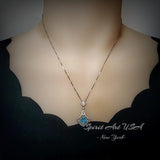 Mandolin flower Blue Aquamarine Necklace - 1.2 ct Trillion Cut Blue Aquamarine Pendant White Gold coated Sterling Silver Diamond Design #683