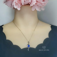 Bow Tanzanite Necklace - 18KGP Sterling Silver - 2 CT Round Blue Tanzanite Pendant - Swirl Knot Style - December Birthstone #557