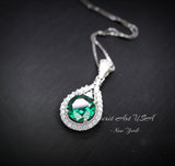 8mm Round Emerald Necklace - 18KGP @ Sterling Silver Teardrop Green Emerald Pendant - May Birthstone #334
