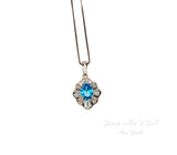 Bloom-style Blue Topaz Necklace, Rose Gold Overlay, Sterling Silver, Artistic Tiny Pendant #191