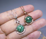 Natural Malachite Necklace, Rose Gold 925 Sterling Silver Genuine Green Malachite Pendant Green Gemstone #205