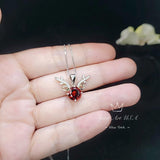 Deer Antler Garnet Necklace - Sterling Silver 8mm Round Cut 2 Ct Garnet Pendant - January Birthstone #341