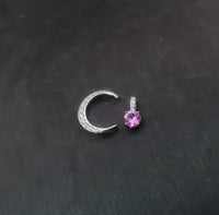 Pink Tourmaline Moon Crescent Necklace - One Necklace Two Wears - White Gold Sterling Silver - Gemstone Moon Necklace #230