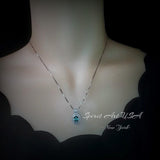 Green Paraiba Necklace - Double Halo - Paraiba Tourmaline Pendant - 18kgp @ Sterling Silver White Gold Oval Cut Paraiba Jewelry #516