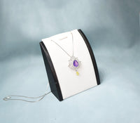 Amethyst Necklace - Gemstone Lotus Flower Pendant - 18kGP @ Sterling Silver -Teardrop Halo Genuine Amethyst Pendant #924