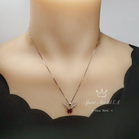 Deer Antler Garnet Necklace - Sterling Silver 8mm Round Cut 2 Ct Garnet Pendant - January Birthstone #341